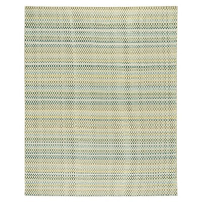 Moss Green and White Handwoven Wool Stripe Rug, 5' x 8'