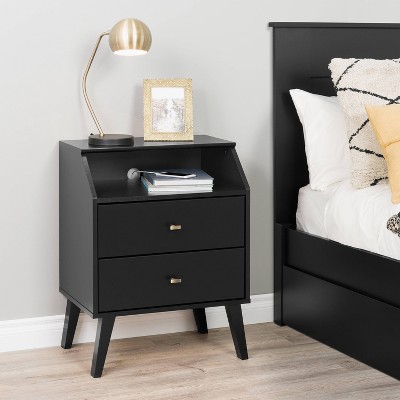 2 Drawer Milo Mid-Century Modern Nightstand with Angled Top Black - Prepac