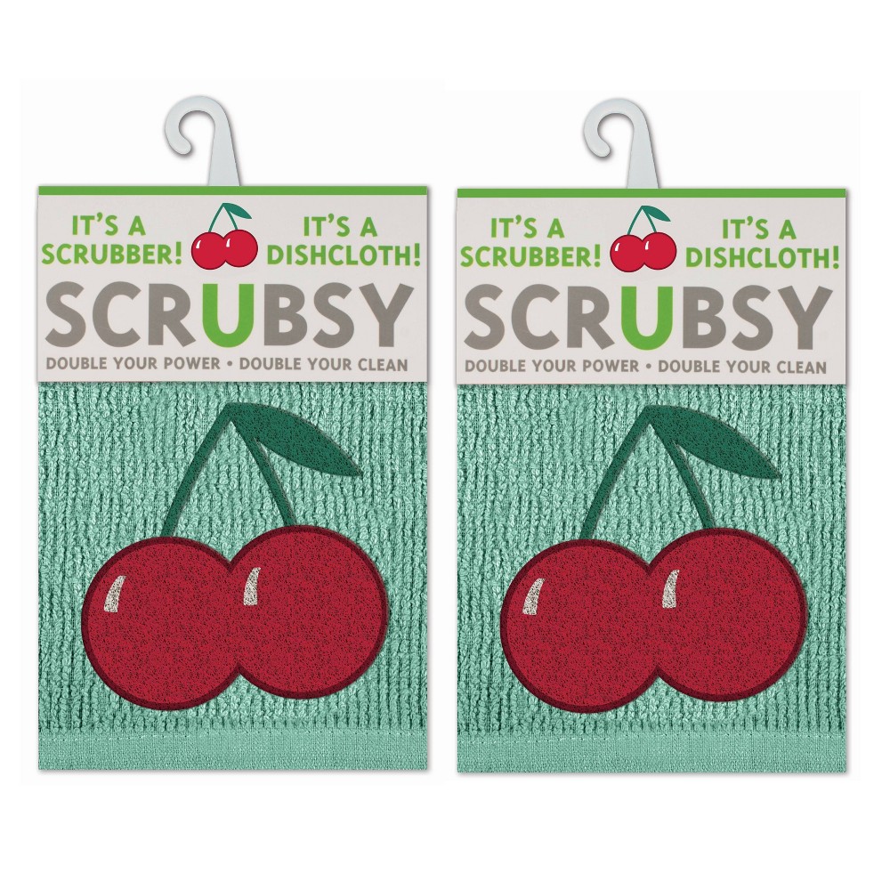 Photos - Towel 2pk Scrubsy Dish Cloths Cherries Print - MU Kitchen: Cotton Terry, Non-Scr