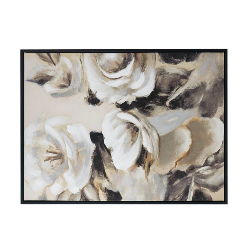 35.5&#34;x47&#34; Jardin De Fleurs Hand Painted Framed Wall Art Canvas Cream/Gray/Black - A&#38;B Home, 1 of 12