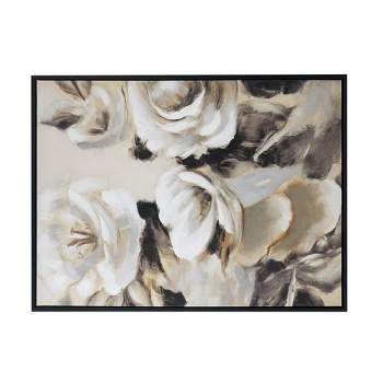 35.5"x47" Jardin De Fleurs Hand Painted Framed Wall Art Canvas Cream/Gray/Black - A&B Home