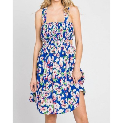 Women's Floral Smocked Back Cutout Mini Dress - ee:some