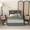 Upholstered Bed with Headboard Shelf and Storage Drawers, Bed with LED Lights and Charging Station, Bed with Sturdy Metal Frame-Baofuwish - 3 of 4