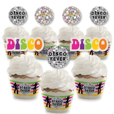 Big Dot of Happiness 70's Disco - Cupcake Decoration - 1970s Disco Fever Party Cupcake Wrappers and Treat Picks Kit - Set of 24