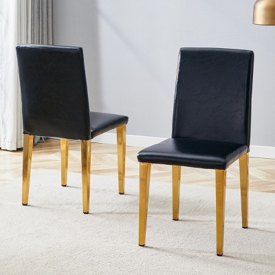 Modern Faux Leather Dining Chairs Set Of 2,Dining Chair with Metal Legs,High-Back Design Accent Chair For Dining Room Kitchen-Coolbibila