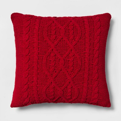 Chenille Cable Knit Oversize Square Throw Pillow Red Threshold Brickseek