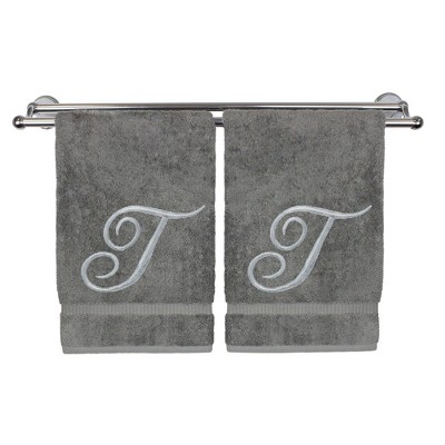 BC BARE COTTON Monogrammed Washcloth Towel, Personalized Gift, 13x13 Inches - Set of 2 - Gray - Silver Script