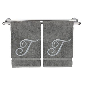 BC BARE COTTON Monogrammed Washcloth Towel, Personalized Gift, 13x13 Inches - Set of 2 - Gray - Silver Script - 1 of 1