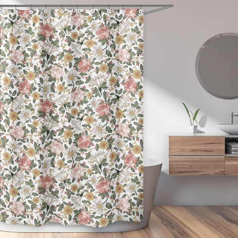 Sweet Jojo Designs Shower Curtain 72in.x72in. Vintage Floral Pink Green Yellow White, 3 of 7