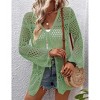 Womens Cardigan Spring Tops Sheer Lightweight Summer Cardigan Beach Cover Up Tops V Neck Lantern Sleeve Sweater Cardigan - 4 of 4