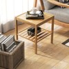 Tangkula Bamboo Nightstand Set of 2 2-tier Side Table w/ Bottom Shelf Square End Table Beside Sofa & Bed Compact Nightstand for Small Space - 2 of 4