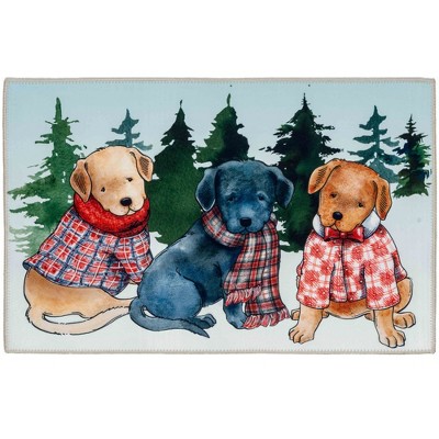 Olivia's Home Puppies in Plaid Holiday – Indoor Doormat Accent Mat, 22" x 32", Cozy Winter Entry Mat