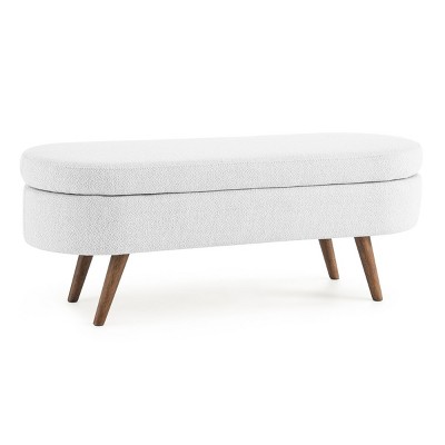 GlasFlength Ottomans and Benches Oval Storage Bench with Rubber Wood Legs Simple Fashion Design for Modern Living Spaces, White, 44"*16.15"*9.5"
