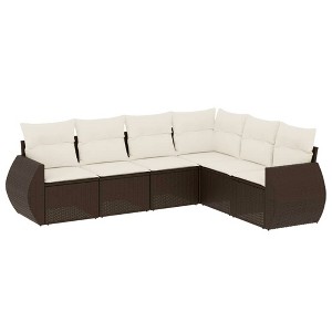 vidaXL 6 Piece Patio Sofa Set with Cushions Brown and Cream Poly Rattan - Without Table - 1 of 4