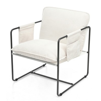 DOMETOUR 2Pcs White Upholstered Hanging Armchair with Pocket, Metal Frame, Foam Cushions, Skin-Friendly Braid for Living Room/Bedroom