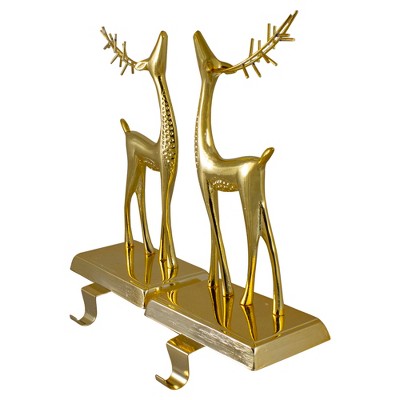 Gold Reindeer Christmas Stocking Holders Set of 2