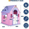 Kids Cottage Playhouse with Door, Mail Slot & Games– Indoor/Outdoor Pretend Playhouse for Toddlers and Young Children，purpole - 2 of 4
