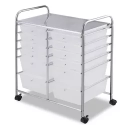 Tangkula 12-Drawers Rolling Storage Cart with Organizer Top Clear