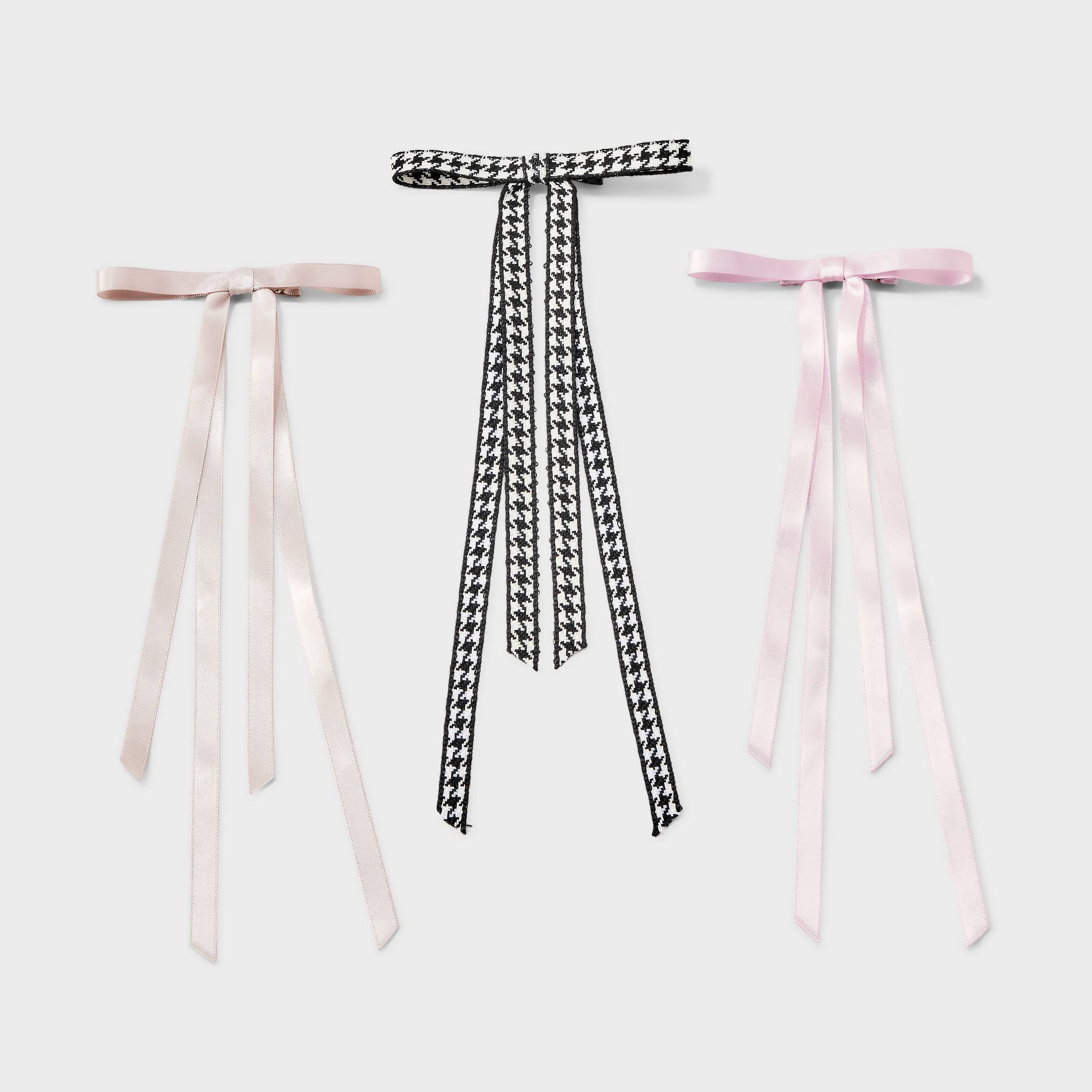 Variety Polka Dot Long Ribbon Satin Bow Salon Hair Clip Set 3pc - Wild Fable™ Black/Champagne/Light Pink