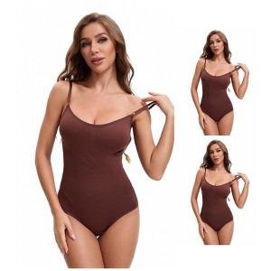 INSPIRE CHIC 3 Packs Women's Scoop Neck Sleeveless Seamless Bodysuit Tummy Control Briefs Body Shaper - 1 of 4
