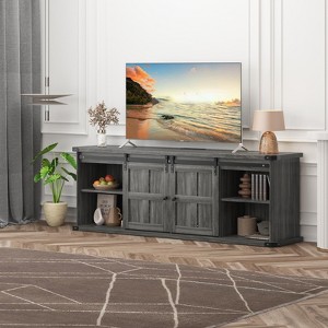 Farmhouse TV Stand for 75 inch TVs with Power Outlet, Long Entertainment Center with Sliding Barn Doors for Living Room, Bedroom - 1 of 4