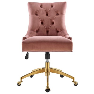 Gold Dusty Rose Armless Swivel Task Chair with Metal Base