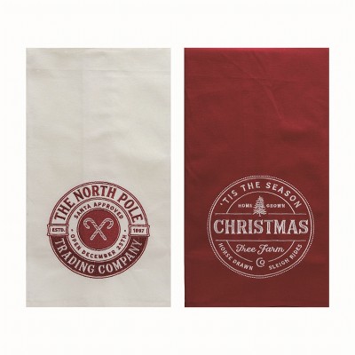 Transpac Cotton Multicolor Christmas Embrd North Pole Tea Towel Set of 2