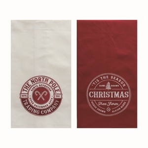 Transpac Fabric Embed North Pole Tea Towel Set of 2 Christmas Home Decorations - 1 of 1