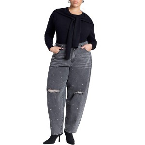 ELOQUII Women's Plus Size Relaxed Taper Leg Jean With Studs - 1 of 4