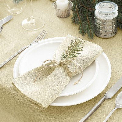 Ivory Gold Linen Napkin Set of Four with Mitered Hem
