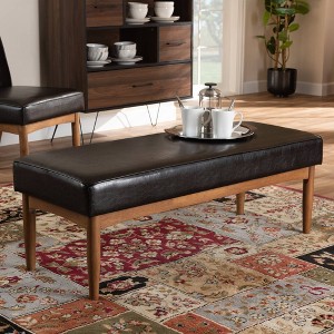 Arvid Faux Leather Upholstered Wood Dining Bench Dark Brown/Walnut - Baxton Studio - 1 of 4