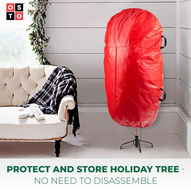 OSTO Christmas Tree Storage Bag for Assembled Trees Up to 9 ft. Tall; 2 Carry Handles, Durable Zipper, and Drawstring Hem. Waterproof, Tear Proof, 2 of 5
