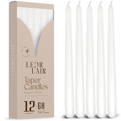 Leor & Lair Taper Candles - 12 Pack - 10" Tall Candlesticks for Dinner, Home Decor, Holiday, Wedding
