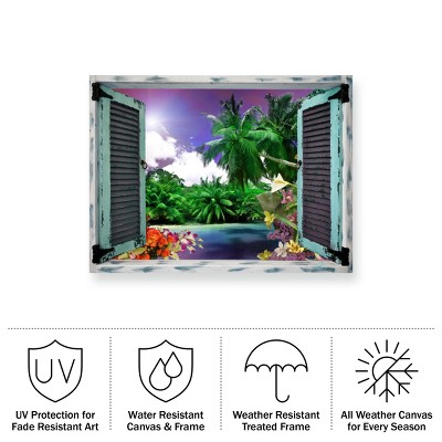 Tropical Landscape Window View Outdoor Canvas Print 14x19