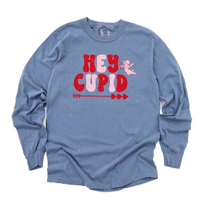 Simply Sage Market Women's Hey Cupid Pink Long Sleeve Garment Dyed Graphic Tee - 1 of 2