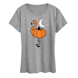 Women's - Instant Message - Pumpkin Flamingo Short Sleeve Graphic T-Shirt - 1 of 4