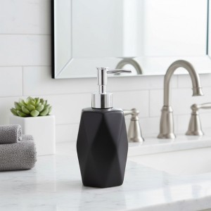 Evideco French Home Goods Geometric Stoneware Soap Dispenser, 11 fl oz - Diamond Design with Chromed Pump, Ideal for Kitchen or Bathroom - 1 of 4