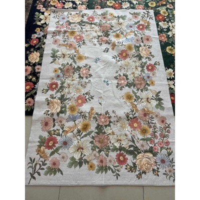 Rugs for Living Room, Washable Floral Area Rug Non Slip Soft, Low Pile Ultra-Thin Carpet for Bedroom, Dining Room, Living Room