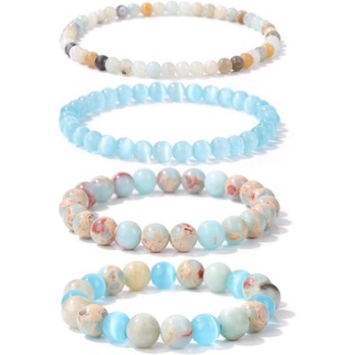 BRINJOY 4PCS Chakra Healing Bracelet Set - Natural Stone Anxiety Relief & Energy Balance Stackable Bracelets, Blue