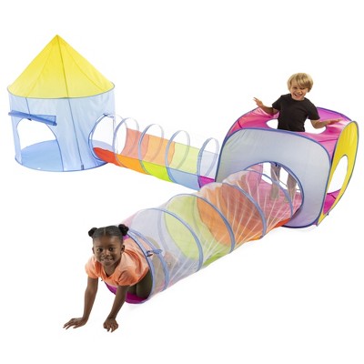 HearthSong 4-Piece Pop-Up Rainbow Play Tents (2) and Tunnels (2) with Mesh  Tops for Indoor and Outdoor Play