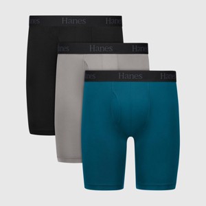 Hanes Originals Premium Men's Super Stretch Long Leg Boxer Briefs 3pk - Teal Blue/Gray/Black - 1 of 4