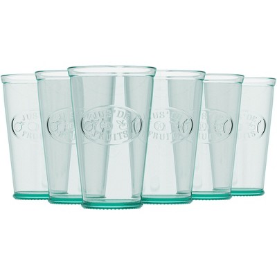 Amici Home Jus de Fruits Collection - Set of 6 Recycled Green-Tinted Glasses, 11 Oz. Embossed Juice Cups with Weighted Bottom - Dishwasher Safe