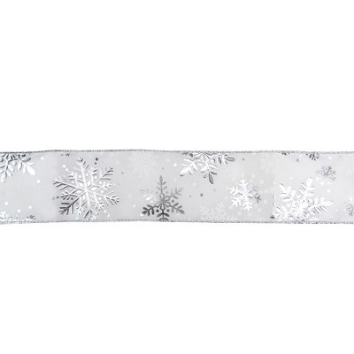 Northlight White and Silver Snowflake Christmas Wired Craft Ribbon 2.5" x 16 Yards