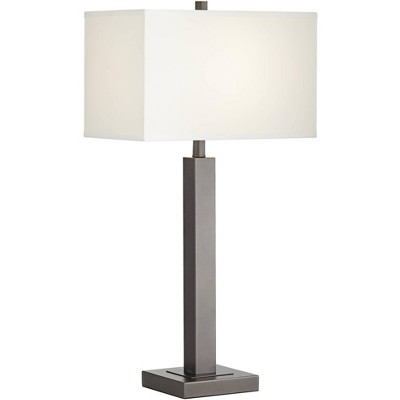 Pacific Coast Lighting 31" Tall Column Large Modern End Table Lamp Dark Gunmetal Finish Metal Single White Shade Living Room Bedroom Bedside House