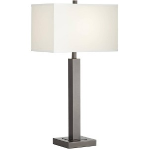 Pacific Coast Lighting 31" Tall Column Large Modern End Table Lamp Dark Gunmetal Finish Metal Single White Shade Living Room Bedroom Bedside House - 1 of 4