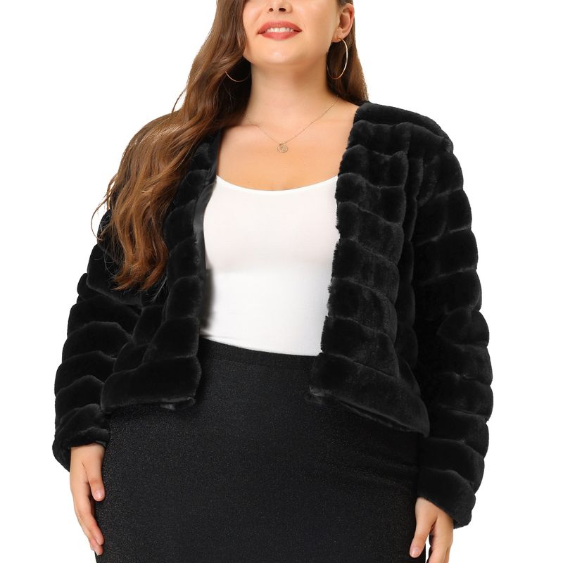 Agnes Orinda Women's Plus Size Fluffy Jacket Open Front Cropped Faux Fur Winter Jackets, 2 of 6