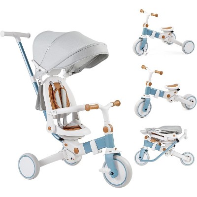 Whizmax 7 in 1 Baby Tricycle, Foldable Toddler Tricycle with Parent Handle, Toddler Push Bike with Canopy, and Guardrail, Tricycle for 12-72 Months