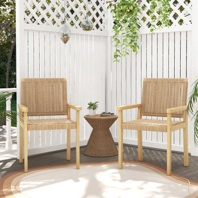 Natural Rubber Wood Dining Armchairs with Paper Rope Woven Seat, Set of 2