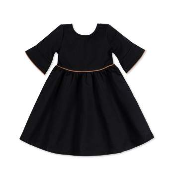 Hope & Henry Girls' Ruffle Sleeve Ponte Dress with Suede Detail, Toddler