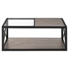 39.37" Tempered Glass and Rustic Wood Grain MDF Coffee Table with Metal Frame, Industrial Style Modern Table for Bedroom and Living Room - 3 of 4